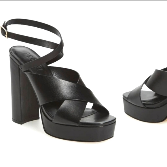 M4DE Shoes - M4DE MADE leather chunky criss cross strap heels EUC 8.5 Priscilla style black